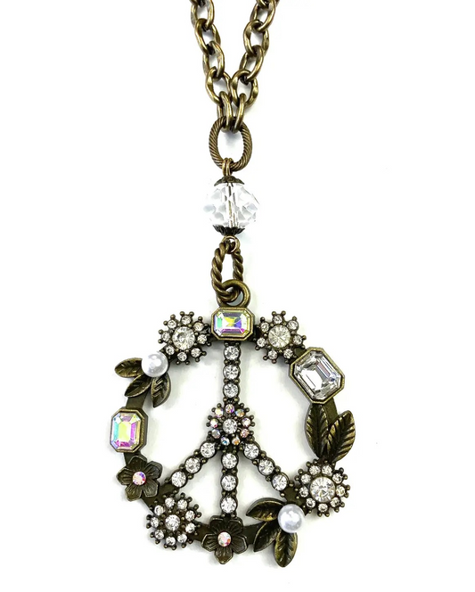Pearl/Bling Collage Peace Sign Necklace