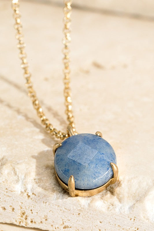 Natural Round Stone Charm Necklace-Sodalite