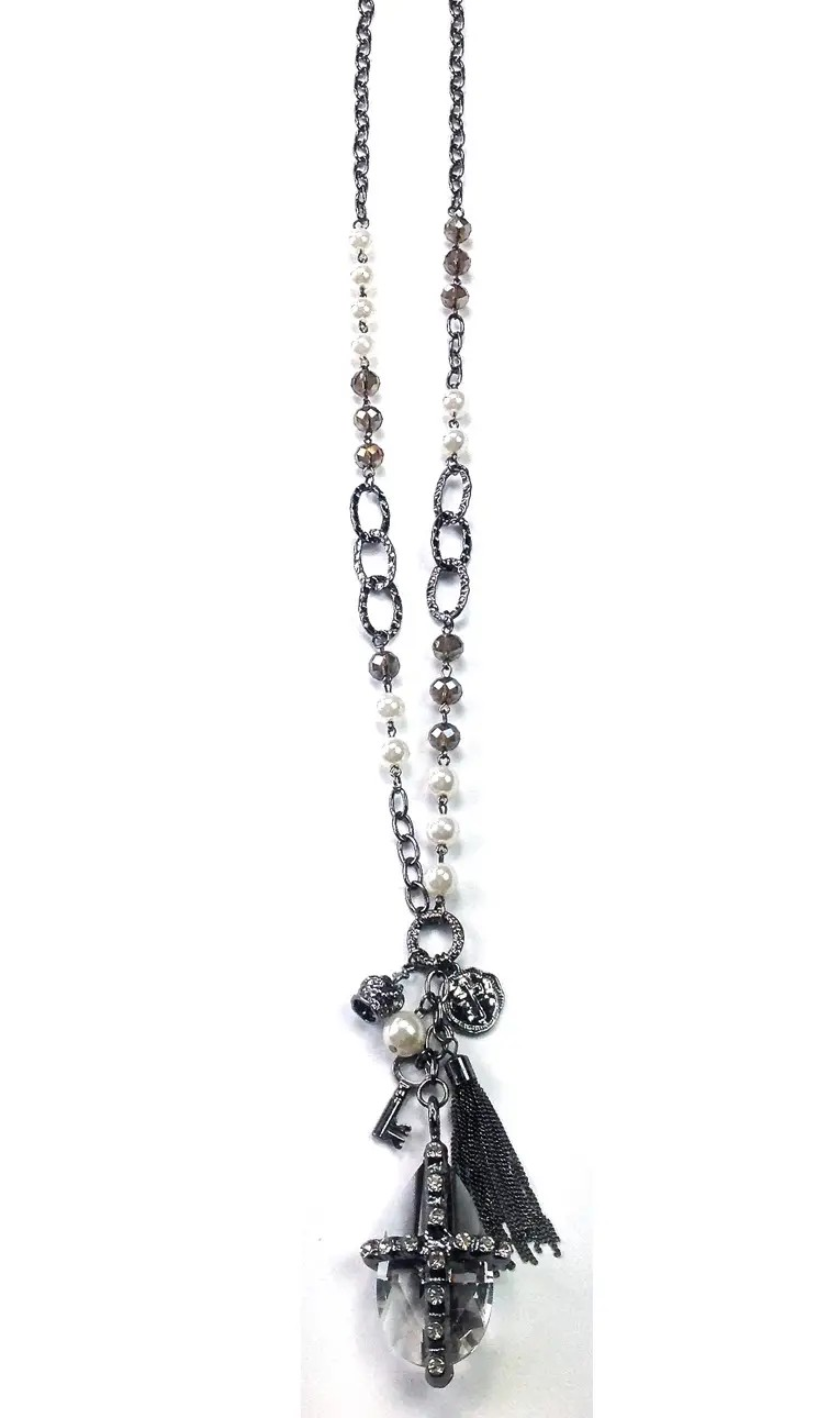 Crystal Pendant/Cross Pendant on Beaded Chain Necklace