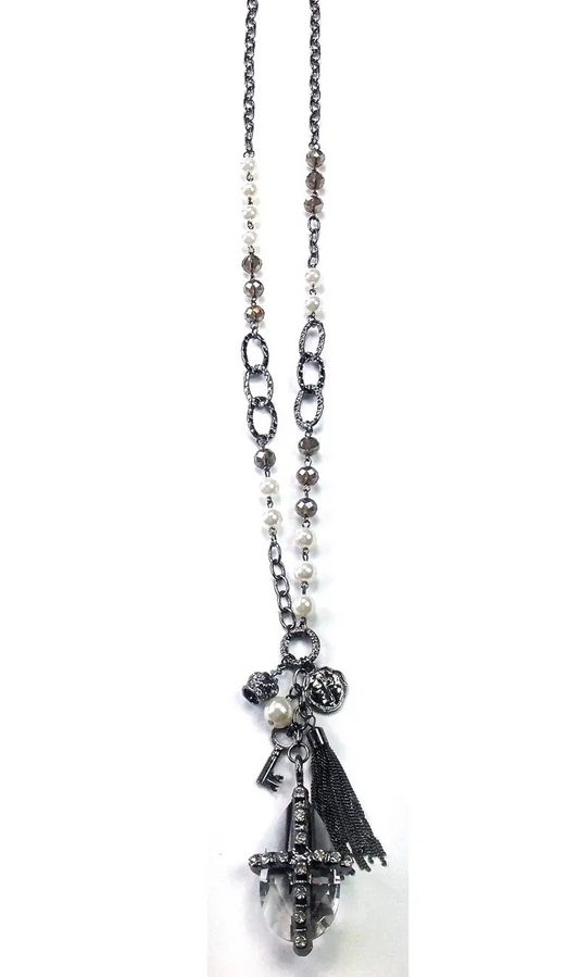 Crystal Pendant/Cross Pendant on Beaded Chain Necklace