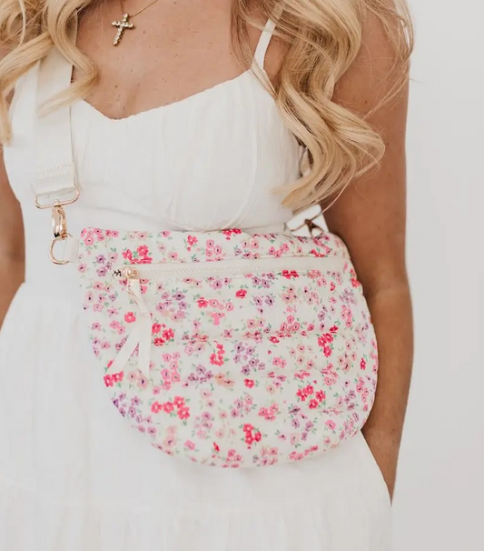 Pink Floral Puffer Belt Bag