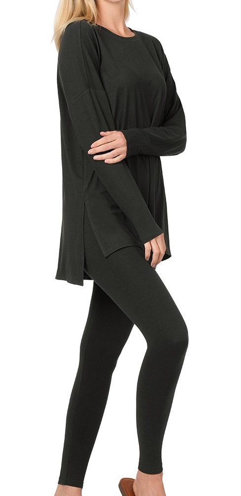 Buttery Soft Long Sleeve Lounge Set-Black