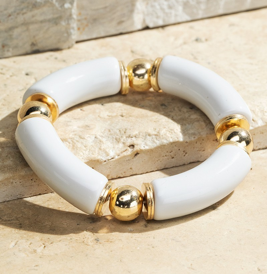 White Resin and Metal Bead Bracelet