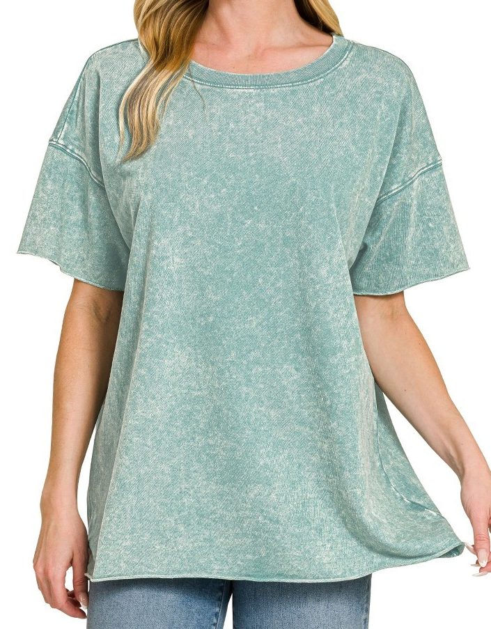 Acid Washed French Terry Top-Ash Blue