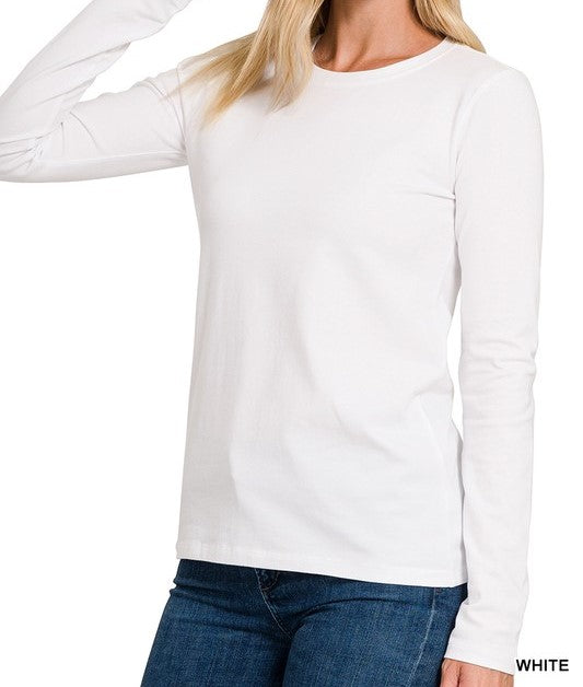 Long Sleeve Cotton Crew Neck-White