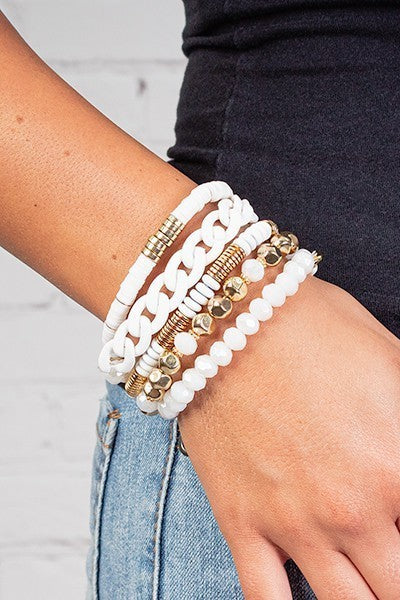 White Mixed Stack Bracelet Set (5)