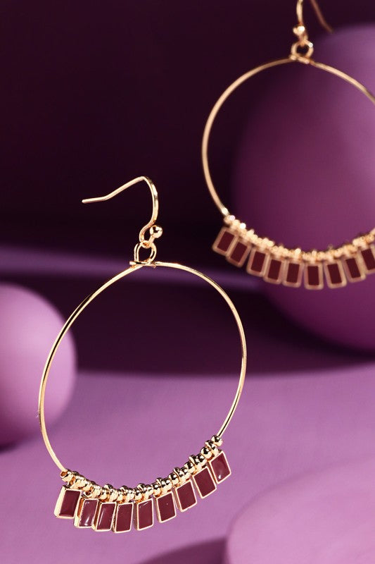 Wire Hoop Earrings w/Charms-Wine