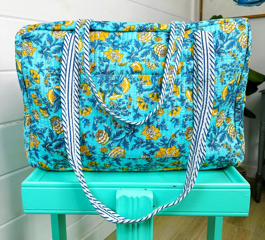 Aqua Yellow Floral Weekender