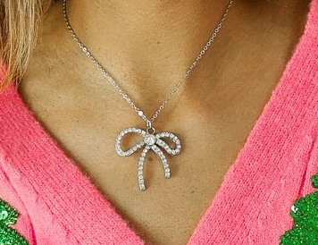 Silver Rhinestone Bow Necklace