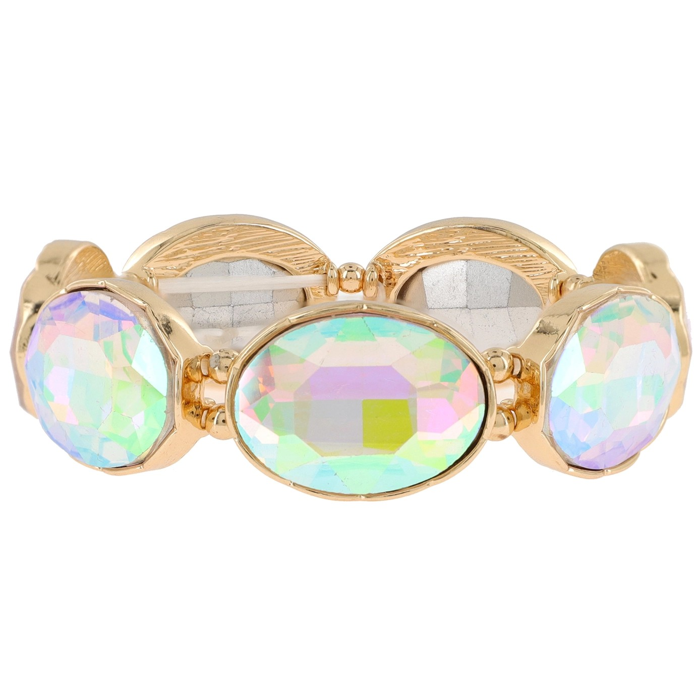 Oval Iridescent Rhinestone Stretch Bracelet