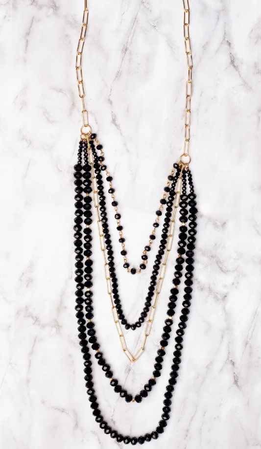 Late Nights Black/Gold/Crystal Link Necklace