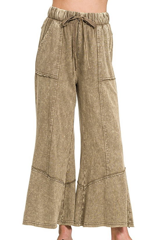 Acid Washed Exposed Seam Pants-Mocha