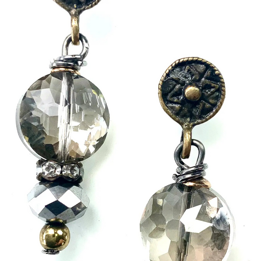 Small Medalion w/Glass Charm Earrings