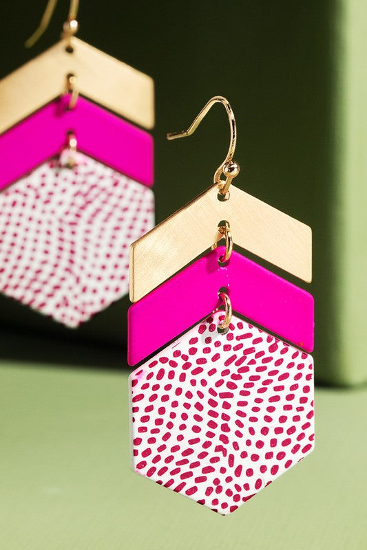 Hexagon Earrings- Fuchsia